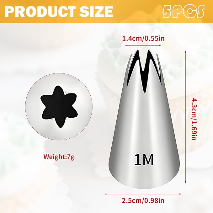 5 Pcs 1m Piping Tip,Piping Tips,Piping Bags And Tips Set,Icing Tips,Frosting Tips,Piping Tips Set,Piping Tip,Cake Decorating Tips,For Cookie And Cake Decorating, Diy Cream.