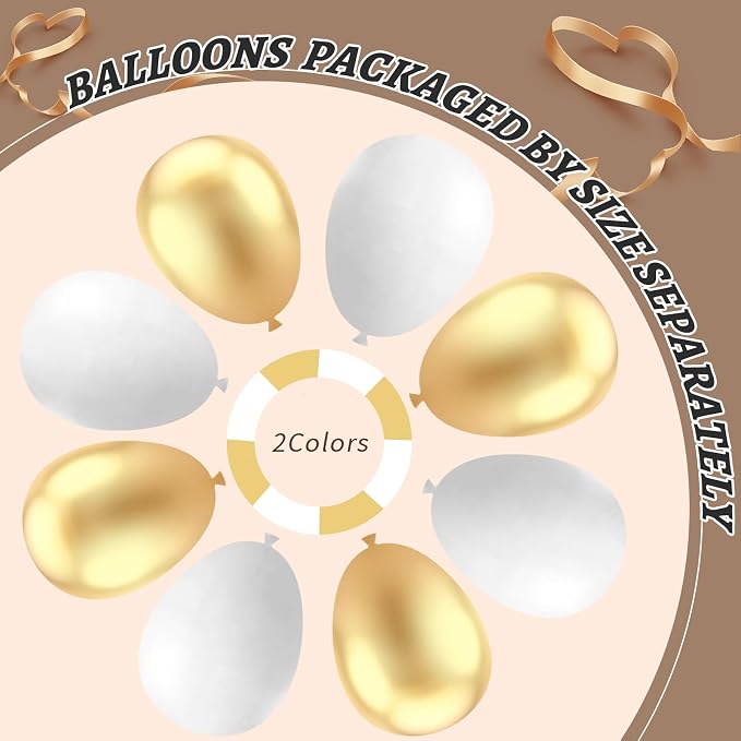 412Pcs White and Gold Balloon Arch Kit,18 12 10 5 Inch Gold balloons White Metallic Gold Latex Different Sizes Balloon Garland kit for Birthday Anniversary Wedding Baby Shower Party Decorations