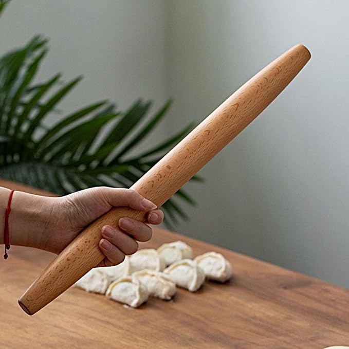 Wooden Rolling Pin for Baking Beech Wood French Rolling Pin Tapered Rolling Pin for Fondant Pie Crust Cookie Pastry Pizza Bread Non Stick Dough Roller 15.75-Inch
