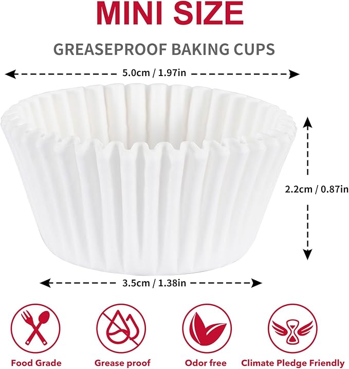 Caperci 300pcs Mini Cupcake Liners for Baking - White Greaseproof Paper Muffin Baking Cups for Wedding Birthday Party Baby Shower Festivals (White)