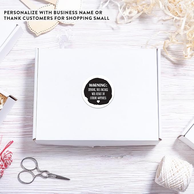 Andaz Press Round Small Business Sticker Labels 120-Pack, Warning: Opening This Package Will Result in Extreme Happiness, Packaging Stickers, Product Labels for Small Business Thank You Stickers