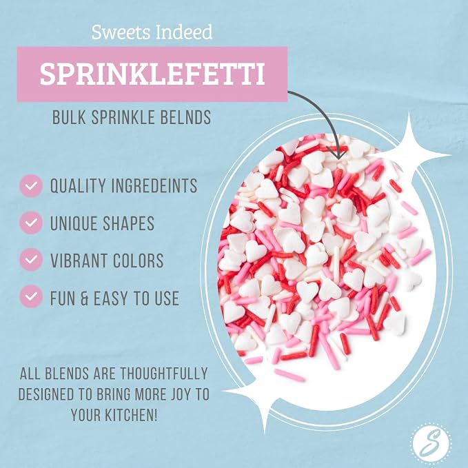 Sweets Indeed Valentines Day Sprinkles with Hearts | Bulk Jimmies Mix | Red White Pink Sprinkle Mix for Baking & Decorating | 10 ounces