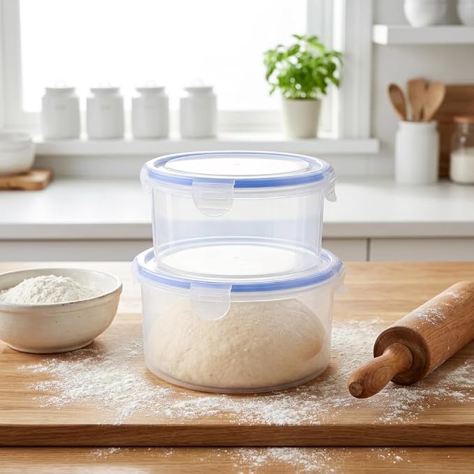 2Pack Dough Proofing Box,Stackable Sourdough Pizza Proofing Container with Airtight Lid,Large Capacity Bread Proofing,Round Dough Proofing Bucket for Family Size Dough Box(Clear)