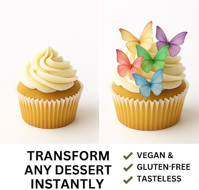 Confect Edible Wafer Paper Butterflies Set of 56 – Colorful Multi Color Butterfly Cake Decorations, Cupcake Toppers for Birthday, Wedding, Party – Edible Butterfly Toppers
