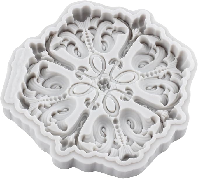 Baroque Style Curlicues Scroll Lace Fondant Silicone Molds Relief Flower Mold Filigree Mold For 3D Sculpted Cake Decorating Cupcake Topper Candy Chocolate Gum Paste Polymer Clay