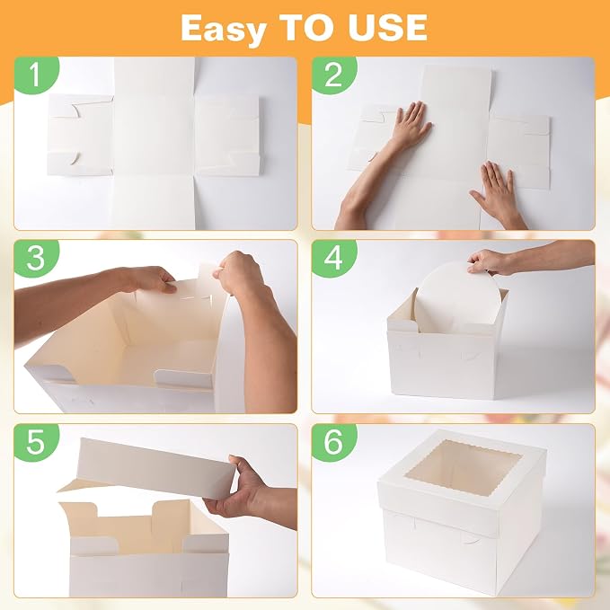 15Pcs 10x10x8 Inch Tall Cake Boxes with Clear Window & Cake Boards - Sturdy White Bakery Boxes with Scalloped Edge for Layer, Wedding, Birthday Cakes - Secure Transport for Professional & Home Bakers