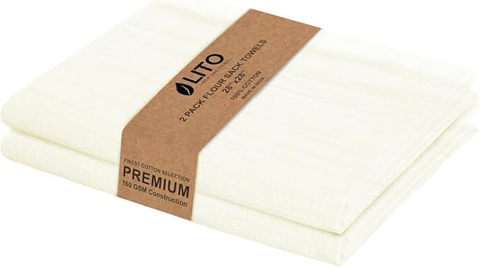LITO LINEN AND TOWEL Flour Sack Towels – 100% Cotton, 28x28 Inches, Highly Absorbent, Embroidery-Ready Tea Towels for Kitchen & Crafts, Farmhouse Decor, Pack of 2 Natural