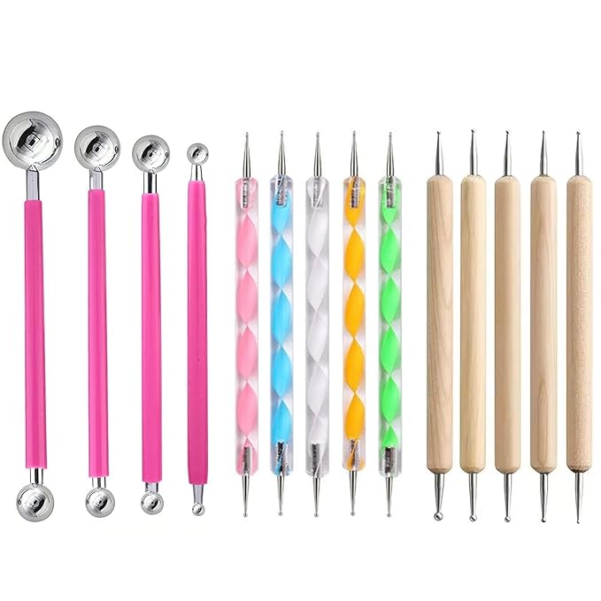 14Pcs Ball Stylus Pottery Tool Set, Pink Embossing Tool, Dual-Ended Multi-Size Clay Sculpting Dotting Tools, Professional Modeling Tools for Pottery, Polymer Clay, Nail Art, Fondant & DIY Crafts