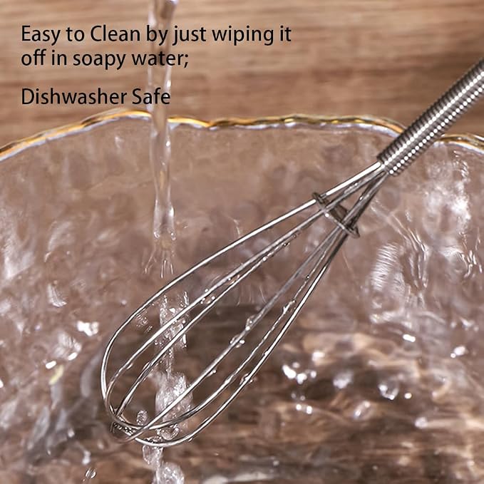 Stainless Steel Mini Whisk 2 Pcs, Small Wire Whisks Set with Wooden Handle, Kitchen Egg Beater Mini Hand Mixer for Cooking, 7.8inch