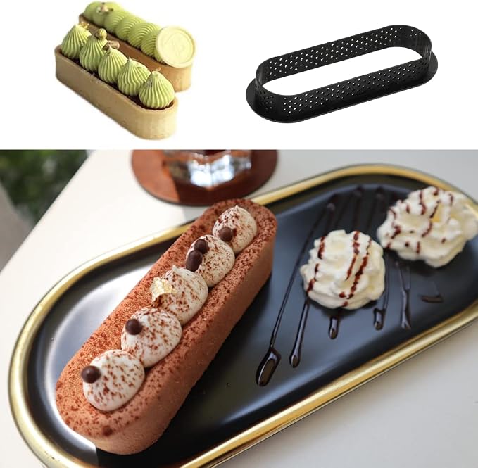Round Tart Rings Tart Bottom Tower Cake Ring Mold Non Stick Perforated Tart Rings for Mousse Cheese Cake Muffin Pie Kitchen Baking Tart Molds (Oval)
