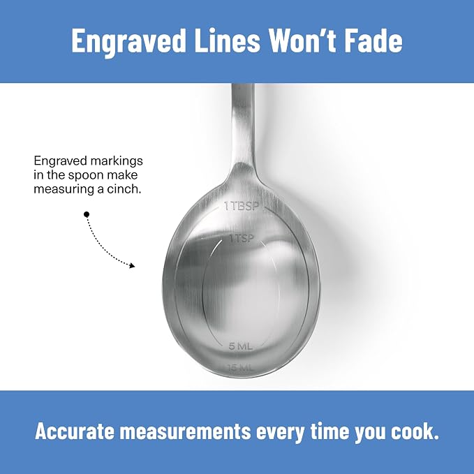 Misen Measuring Chef Spoon – Stainless Steel Cooking Spoon with Engraved Tablespoon Teaspoon and Milliliter Markings for Precise Measuring Mixing Sauces Dressings Marinades and Cooking Prep