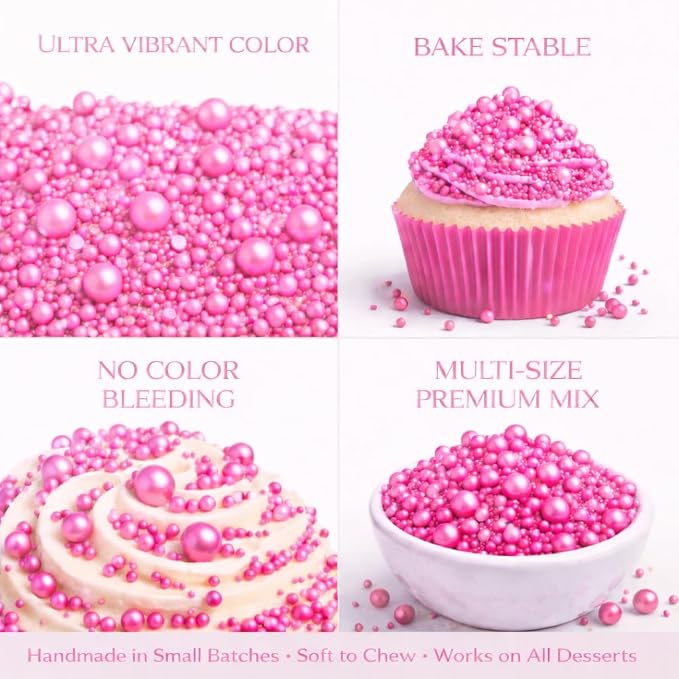 Confect Hot Pink Sprinkles – Premium Bright Pink Pearl Cake & Cupcake Sprinkles (4.2 oz) – Bake Stable, Soft Chew, No Synthetic Dyes – Edible Decorating Sprinkles for Cookies & Baking