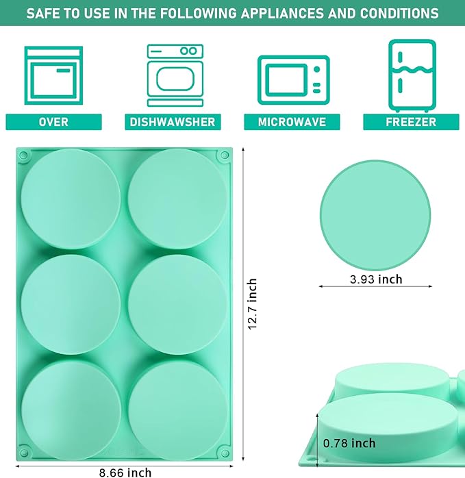 Zorazio 4Inch Round Silicone Mold for Baking, 3Pcs Large Silicone Muffin Top Pan Non-Stick, 6-Cavity Baking Mold for Breakfast Sandwiches Hamburger Egg Whoopie Pie