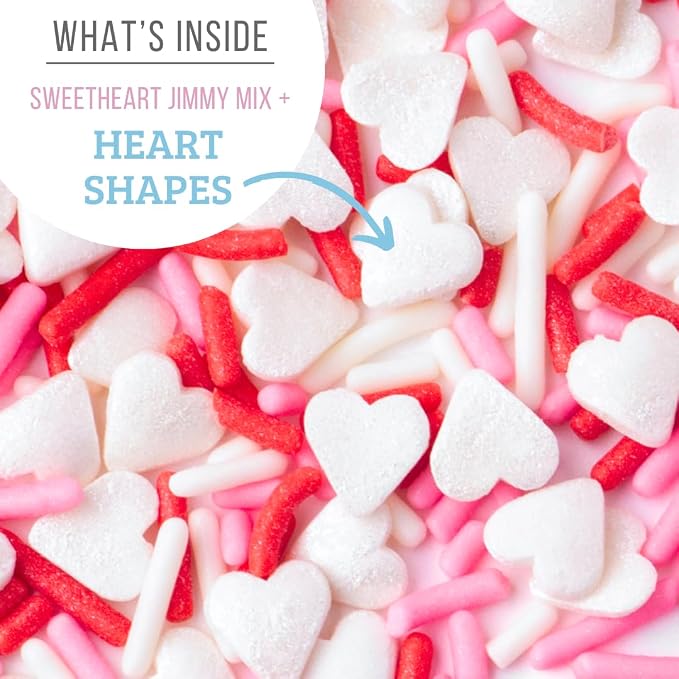 Sweets Indeed Valentines Day Sprinkles with Hearts | Bulk Jimmies Mix | Red White Pink Sprinkle Mix for Baking & Decorating | 10 ounces