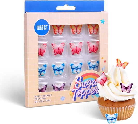 Edible Butterfly Cupcake Toppers, 16 Royal Icing Butterflies, Red, Orange, Blue, Purple, Butterflies Cupcake Toppers for Cake Decorating, Cookies, Macarons, Cakesicles, and Ice Cream