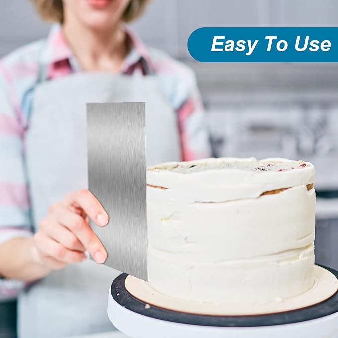 Patelai 10 Inch Stainless Steel Metal Cake Scraper Large Double Sided Patterned Stripe Edge Smoother Scraper Cake Decorating Comb Pastry Cutter for Home Kitchen Mousse Butter Cream Decor(1 Piece)