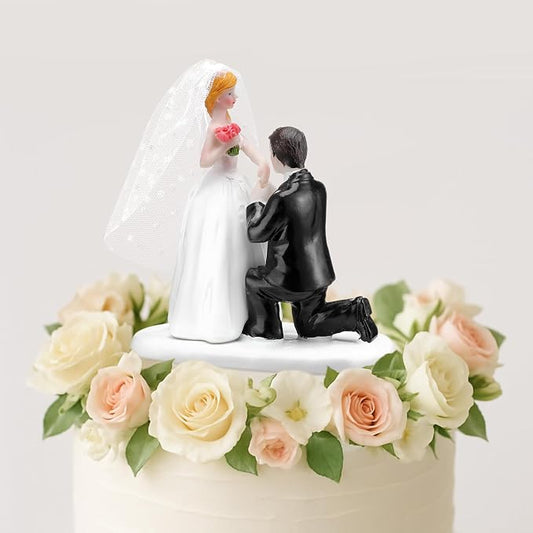 Remerry 4.5" Wedding Bride and Groom Cake Topper Vintage Elegant Wedding Cake Topper Couple Figurine Novios Para Pastel for Engagement Romantic Funny Couple Statue Anniversary(Marry Me,White)