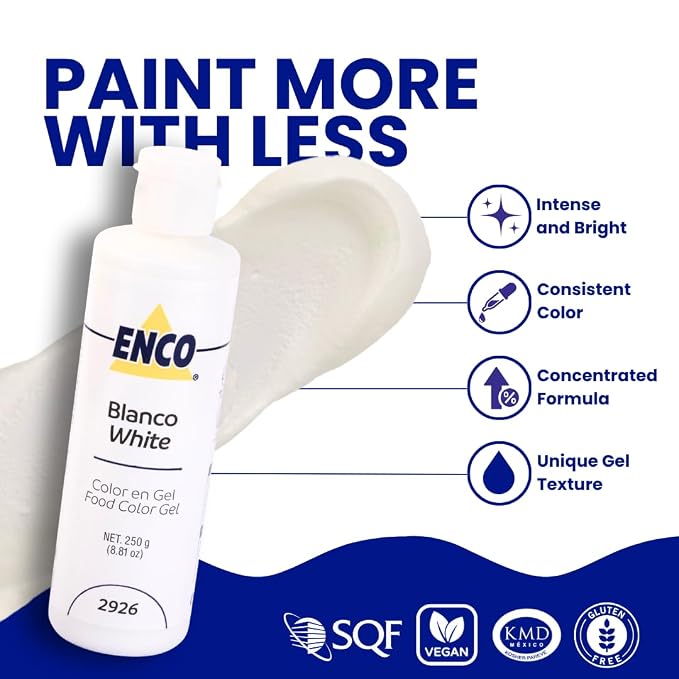ENCO Food Coloring Gel White 8.8 oz (250g) Concentrated, Vegan
