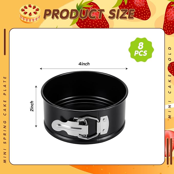 Sunnyray 8 Pcs 4 Inch Springform Pan for Baking Mini Cheesecake Pans with Removable Bottom Nonstick Leakproof Round Cake Mold Spring Form Molds for Mini Cheesecake Pizza and Quiches (Black)
