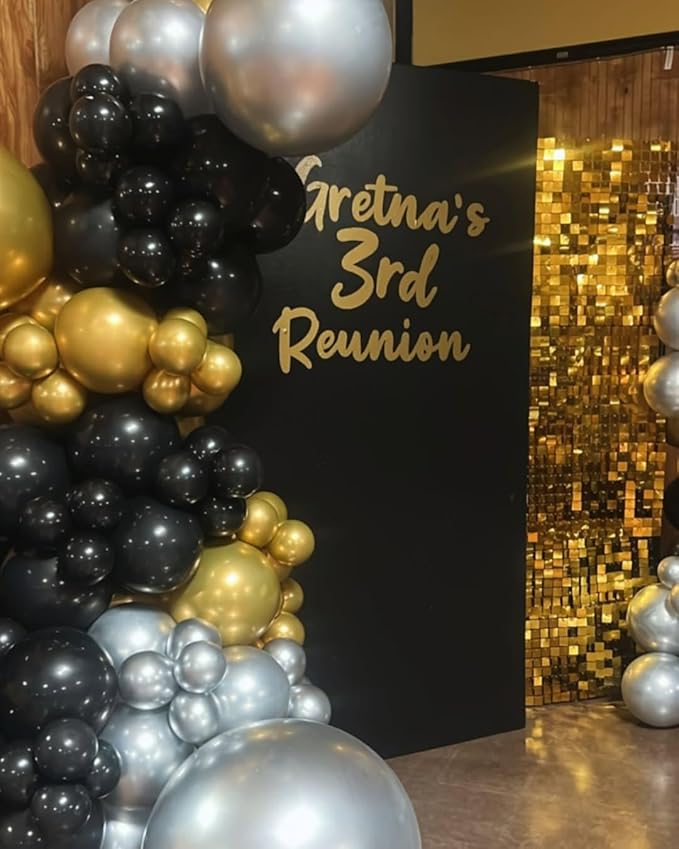 Black Gold and Silver Balloon Arch Kit, 142Pcs Metallic Chrome Balloons and Stars Balloon Garland kit, Different Size Balloons Kit for New Year Men Birthday 2026 Graduation Party Decorations