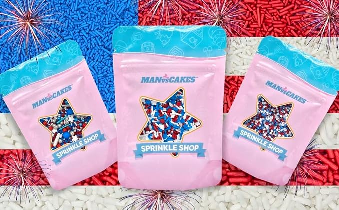 Manvscakes Sprinkles- Edible Cake and Cupcake Sprinkles with Assorted Shapes and Sizes for Parties, USA Patriotic Sprinkle Mix for Cookies, Ice Cream, Cake and Cupcake Decorating, (Red/blue)