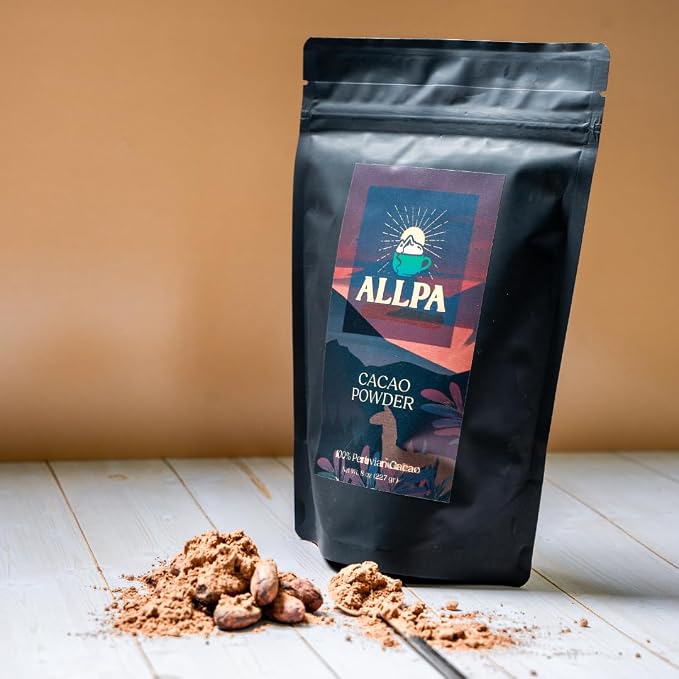 Allpa Peruvian Cacao Powder 8 oz, 100% Pure Unsweetened Single Origin Cacao from San Martin, Peru, Non-Alkalized, Lightly Roasted, Vegan, Gluten Free, Great for Smoothies, Baking & Hot Chocolate