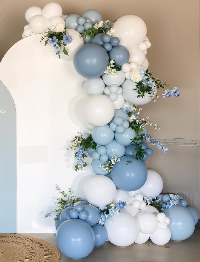 Dusty Blue Balloon Arch Kit, 138PCS Blue and White Balloon Garland Arch Kit with Light Blue, White and Clear Balloons for Baby Shower, Bridal Shower, Wedding, Gender Reveal Party Decorations