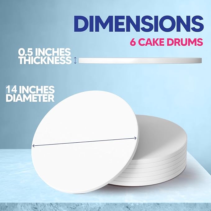 RICCLE Cake Boards - 14 Inch Cake Drum - Smooth-Edged 14 Inch Cake Drum - Sturdy Cake Boards 14 Inch Round - Bend Resistant Multi-Layered Cake Base for Minimalist Displays
