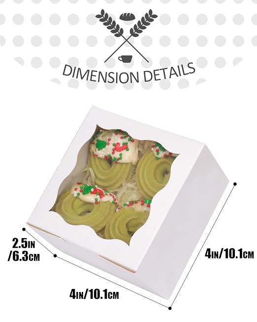 qiqee White Bakery Box with Window 4x4x2.5 inch 30Packs Macaron Boxes Small Donut Pastry Boxes for Party Mini Cookie Boxes