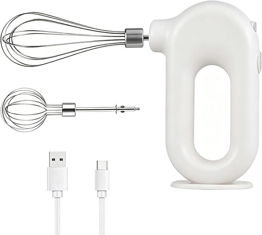 Cordless Hand Mixer, Electric Hand Whisk Portable Egg Beater Handheld Egg Beater Electric Handheld 4 Speed Adjustable Mini Hand Mixer Electric Mixer, USB Charing, 1500mah(White)