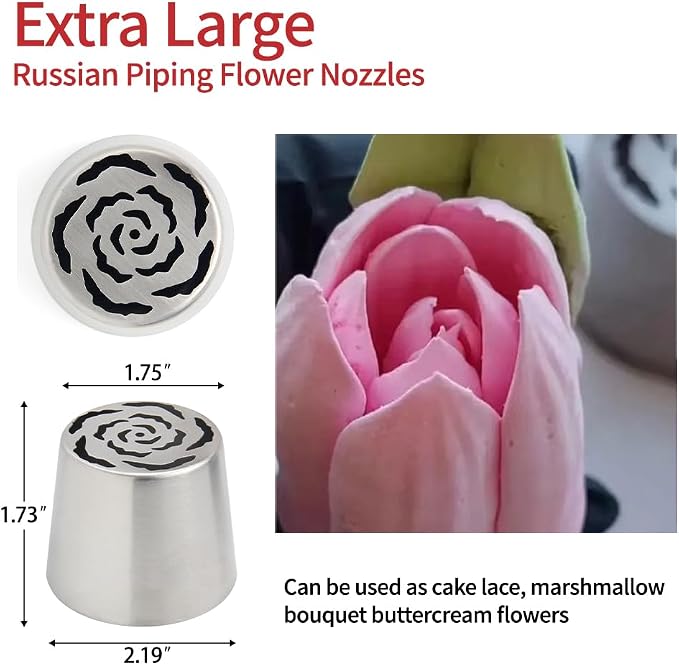Extra Large Russian Piping Tips - Stainless Steel Flower Nozzles Set for Cake Decorating, Rose & Floral Icing Tips for Cupcakes, Cookies Professional Baking Tools (XXL, Style 55)