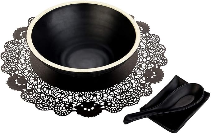 Restaurantware Pastry Tek 12 x 12 Inch Lace Doilies 100 Decorative Tableware Placemats - Disposable Round Black Paper Table Doilies For Birthdays Or Weddings Table Decor