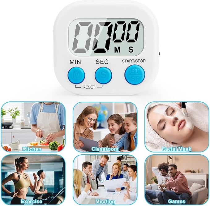 Digital Kitchen Timer, 6 Pcs Classroom Timers for Kids Teacher, Magnetic Countdown Minute Simple Timer for Cooking Study Exercise Game Baking Reading Gym Meeting Work Task (Blue/Green/White/Pink)