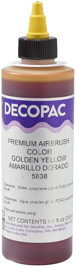 DecoPac Golden Yellow Food Coloring, 8 Fl Oz Airbrush Food Color, Edible Airbrush For Cake Decorating, Cookie Airbrush Coloring, Food Airbrush Kit Add-on, Airbrushes For Cake Decorating 8Fl Oz