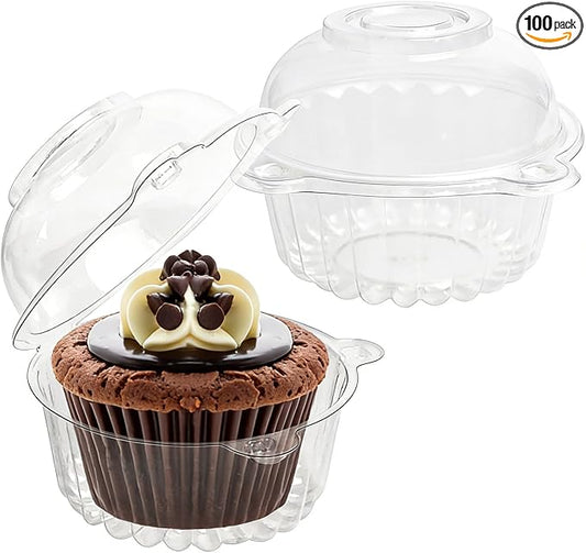 100 Pack Plastic Cupcake Containers with Dome Lids, Disposable Individual Clear Cupcake Boxes Holders Carrier, Single to Go Cake Packaging Muffin Containers for Dessert Donut Salad Wedding Party