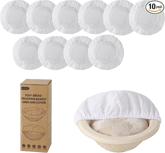 10-Pack Elastic Bread Proofing Basket Covers - Premium Linen & Cotton Liners for 5-Inch Round Baskets, Non-Stick, Breathable Fermentation Cloth for Sourdough & Artisan Baking