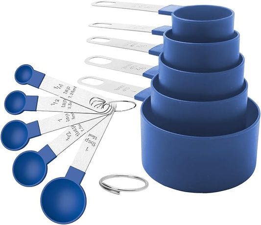 Measuring Cups and Spoons Set, 10-Piece, blue | Stackable Nesting Design, Stainless Steel Handles, For Cooking, Baking & Meal Prep