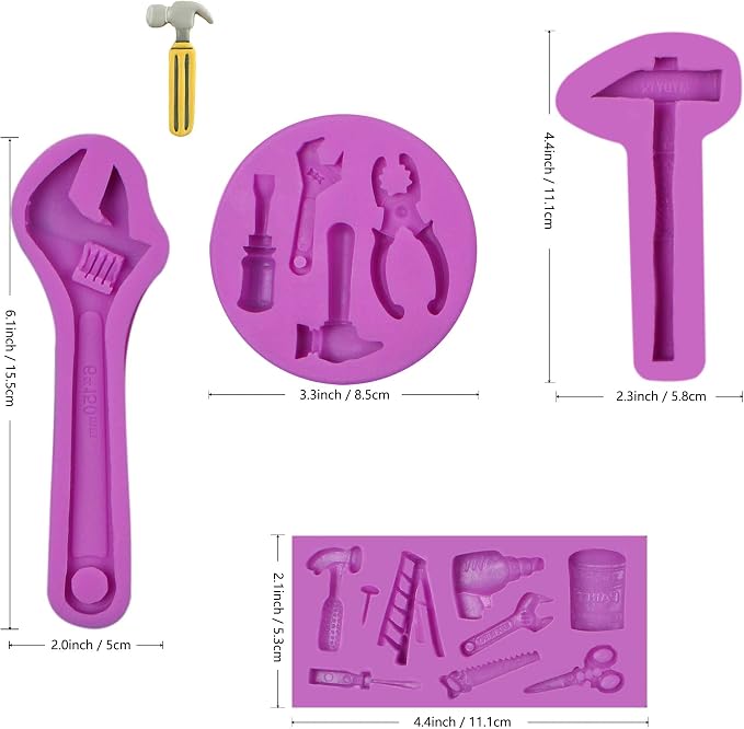 Hand Tools Silicone Molds, Construction Tools Wrench Fondant Molds, Hammer Ladder Pliers Chocolate Baking Molds for Cake Decoration Cupcake Toppers Candy Sugar Craft Gum Paste Clay Resin