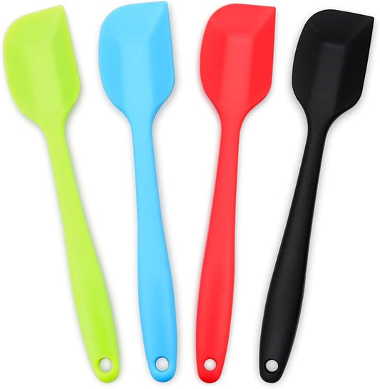 4‑Piece Silicone Spatulas Set Heat Resistant 600°F Seamless Steel‑Core Rubber Spatulas for Nonstick Cookware ALLWIN HOUSEWARE Uniform Length Kitchen Spatulas for Cooking & Baking, Small, Multicolored