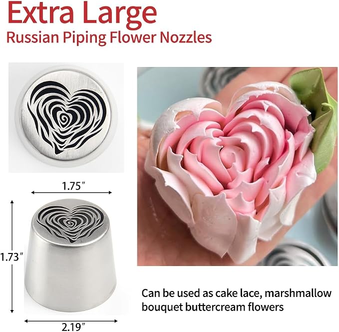 Extra Large Russian Piping Tips - Stainless Steel Flower Nozzles Set for Cake Decorating, Rose & Floral Icing Tips for Cupcakes, Cookies Professional Baking Tools (XXL, Style 85)