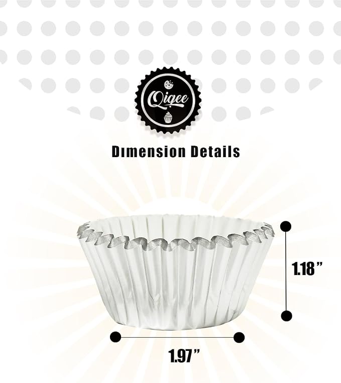 qiqee Silver Foil Cupcake Liners For Baking 300pcs Baking Cups Thick ＆ Sturdy, Oil Resistance, Muffin Liners Paper(Standard Size)