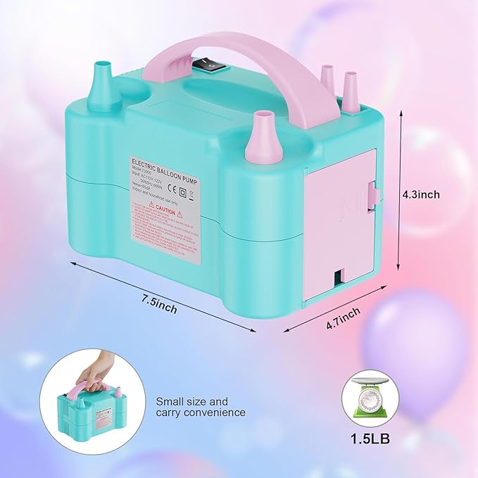 Electric Balloon Pump, Portable Electric Balloon Blower Machine Balloon Air Pump, Dual Nozzle 110V 600W Balloon Inflator for Party Decoration Christmas Birthday