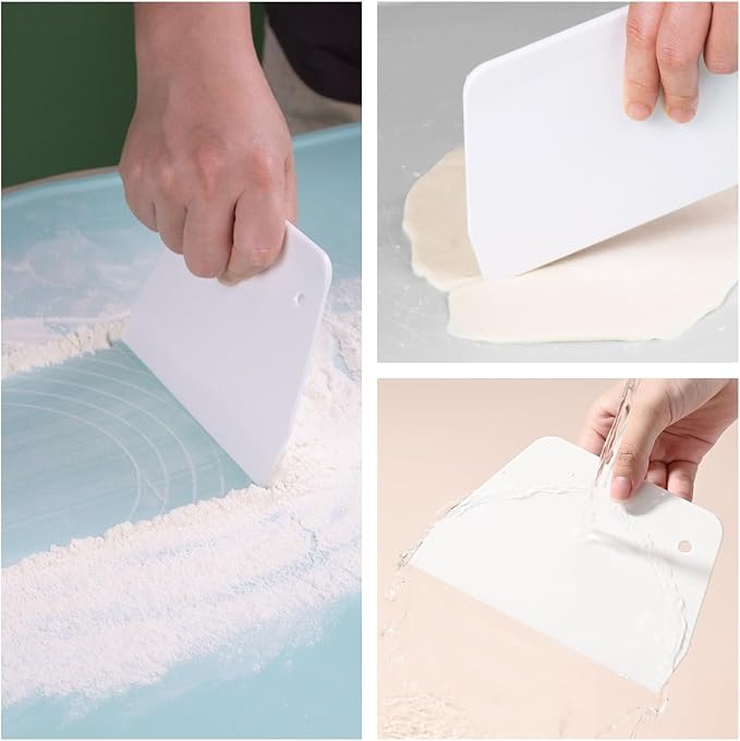 3 Piece Plastic Dough Scraper, Food Grade Trapezoidal Bread Scraper Set with Silicone Baking Mat, Multipurpose Kitchen Bowl Scrapers for Bread Cake Fondant Icing Cream Pizza Making