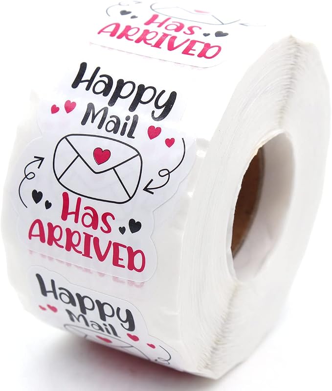Littlefa Cute Happy Mail Has Arrived Stickers,Happy Mail Stickers,Envelopes Seal Sticker,Mail Packaging Sticker for Small Business 500 PCS