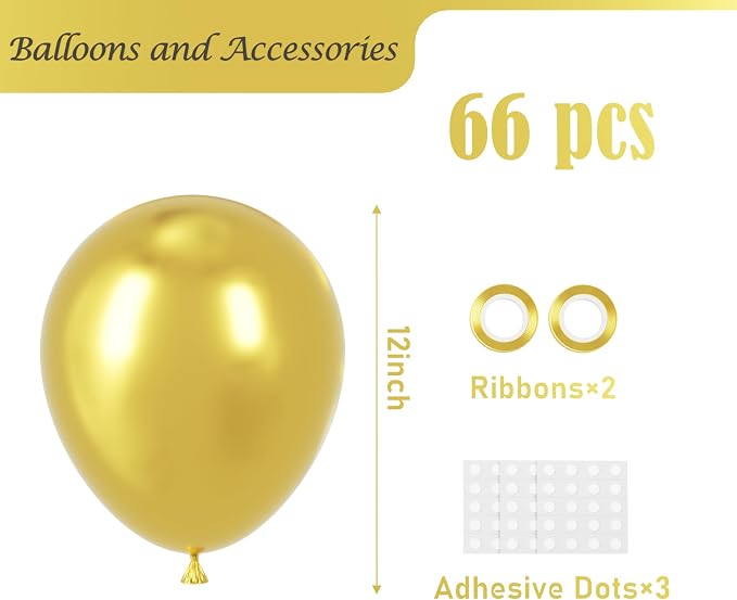 Voircoloria Metallic Gold Balloons, 66pack 12inch Chrome Gold Latex Party Balloons for Graduation, Wedding, New Year, Birthday, Baby Shower, Anniversary Party Decorations