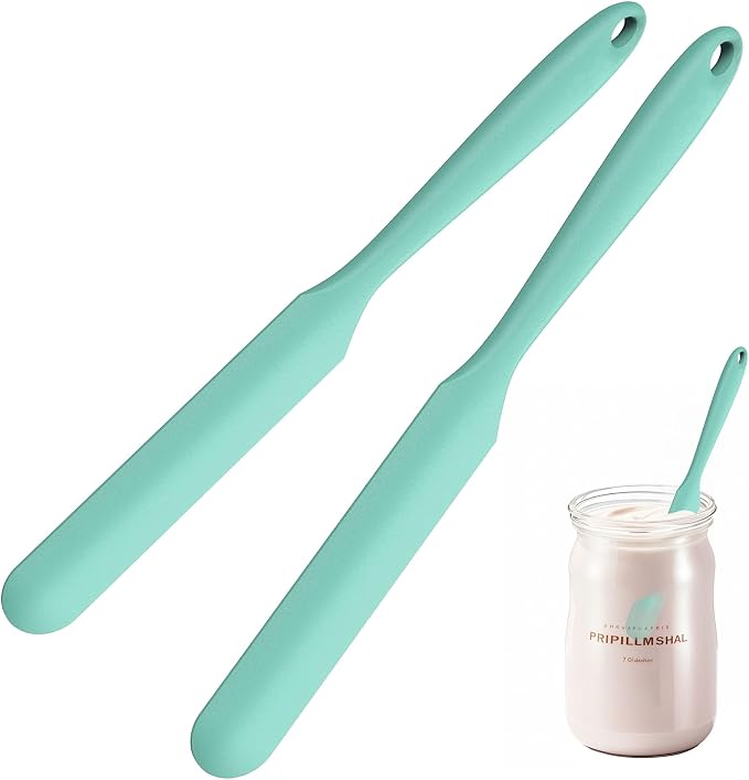 2Pcs Silicone Jar Spatula,9 Inch Jam Spreader for Peanut Butter,Heat-Resistant Food-Grade Jar Blender,Kitchen Spatula for Scraping Icing Bread Cream, Jam(Green)