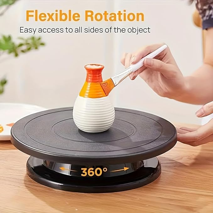 Cake Decorating Turntable,Cake Decorating Supplies Revolving (White) (12in black)