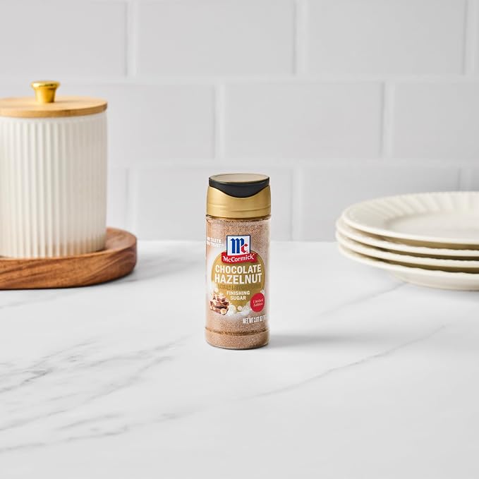 McCormick Finishing Sugar, Chocolate Hazelnut, Limited Edition, Rich Cocoa and Roasted Hazelnut Notes, For Cookies, Ice Cream, Dessert, Beverages, and More, 3.61 oz (Pack of 2)