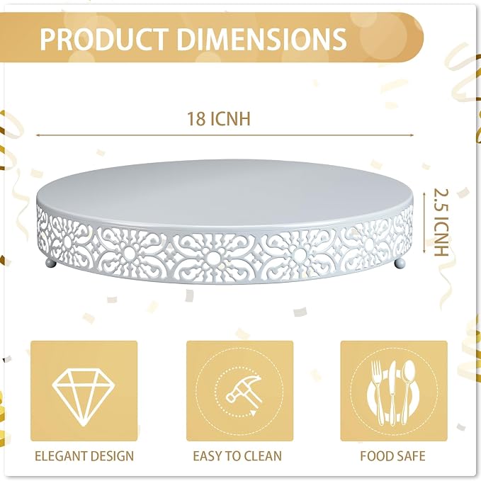 Wenqik 18 Inch Cake Stand Round Metal Cupcake Dessert Wedding Cake Stand Cookies Display Holder Fruit Food Serving Tray for Table Wedding Birthday Anniversary Party Decor (White)