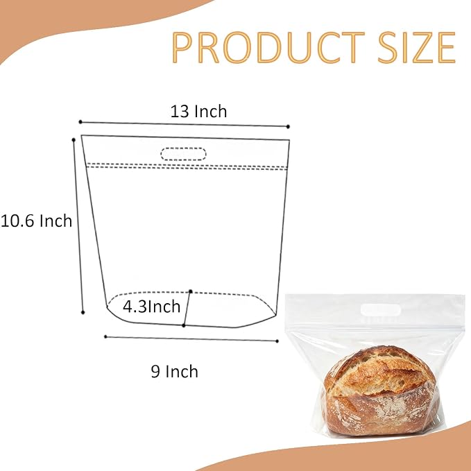 50 Pcs Clear Plastic Bread Bags for Homemade Bread, Resealable & Freezer Safe Bakery Bags Storage for Sourdough, Toast, Bagels, Muffins, Pastries (13‘’ x 10.6'' Clear)